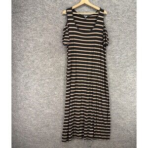 Relaxx Dress Women 3X Plus Black Striped Maxi Long Cold Shoulder Short Sleeve